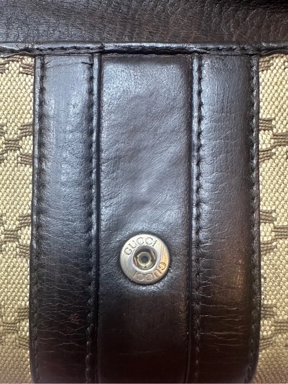 GUCCI Horsebit Diamante Brown Leather and  Beige Canvas Bifold Wallet WOC